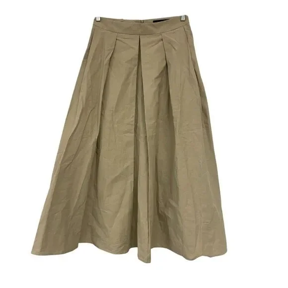 Zara Womens Midi Skirt Small S Tan Brown Cotton Pleated Flared Hem 1971/052 NWD - Picture 1 of 16